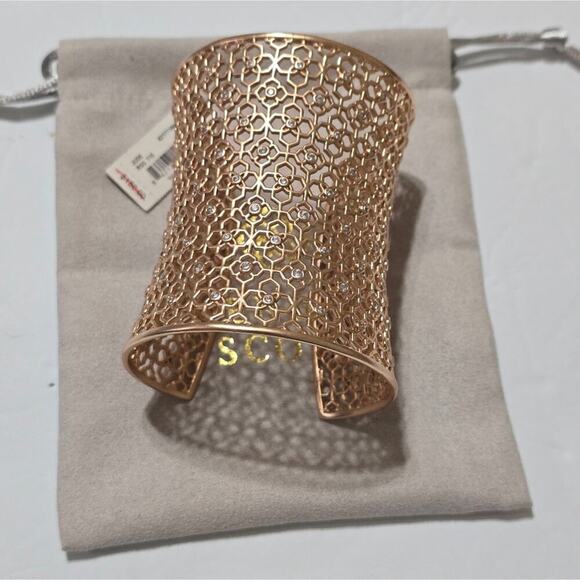 Kendra Scott JUDE Logo ROSE GOLD Wide Cuff Bracelet with Crystals New! - Picture 1 of 11